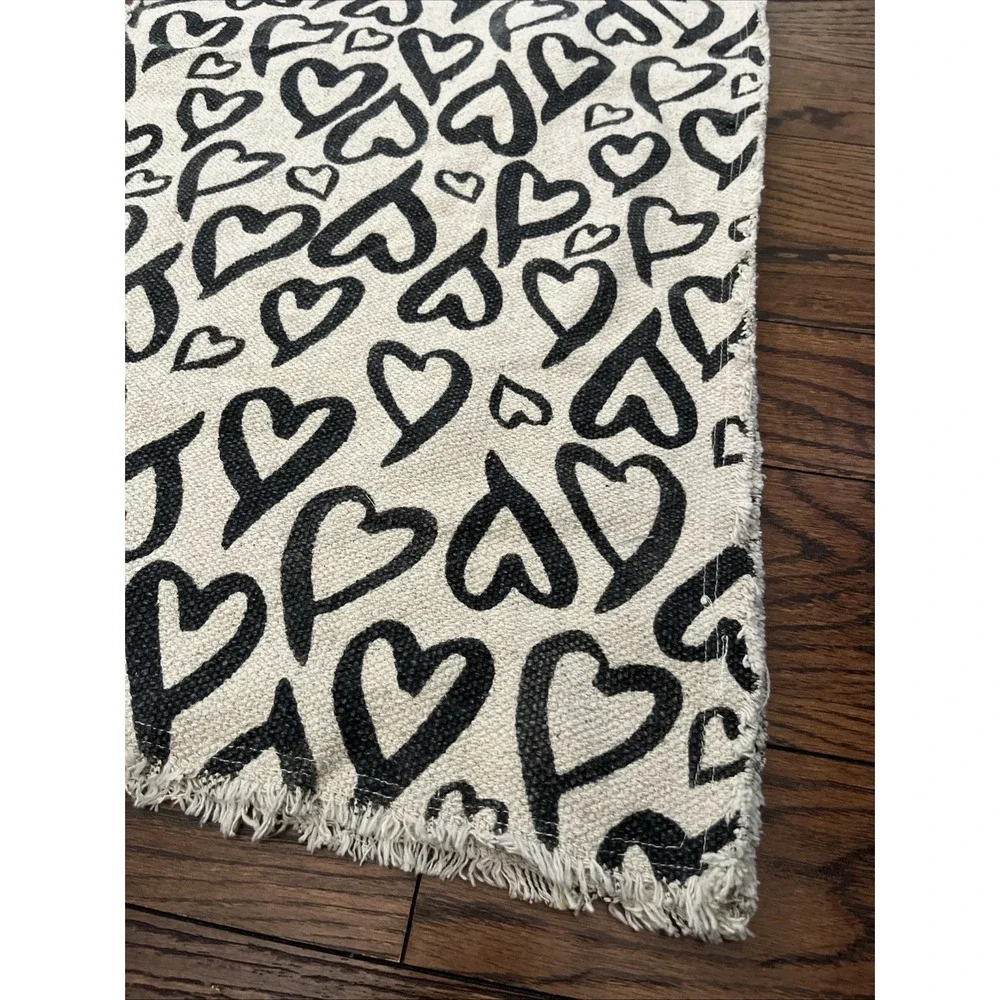 Storehouse Valentine Table Runner Black Tan Hearts Fringed Border NWT 16 X 72